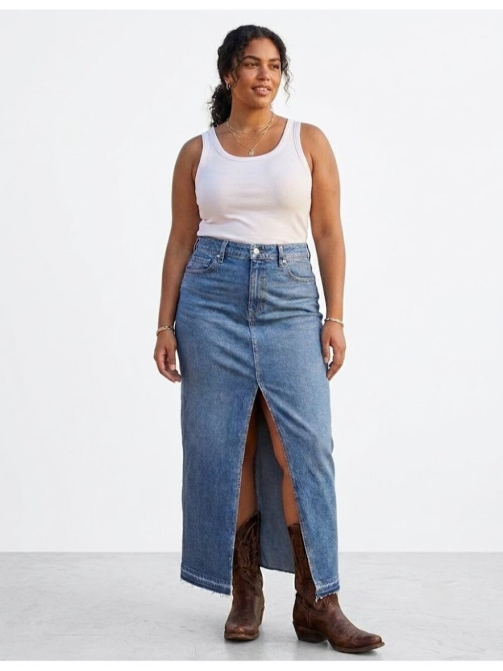 NWT Paige Angela Maxi in Evolution Let Down Hem Denim Jean Skirt 34